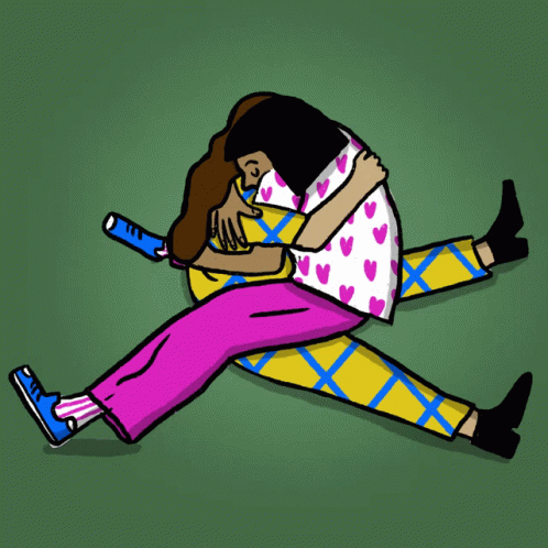 A Cartoon Drawing Of Two People Hugging Each Other GIF