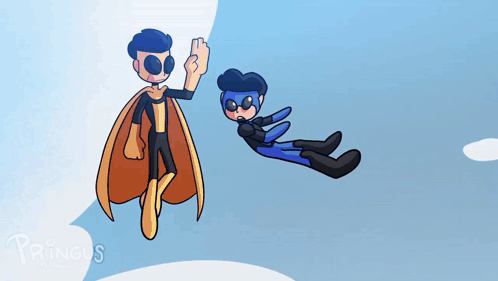 A Cartoon Drawing Of Two Superheros With The Name Pringus On The Bottom GIF
