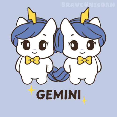 A Cartoon Drawing Of Two Unicorns With The Word Gemini On The Bottom GIF