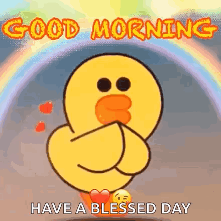 A Cartoon Duck Is Blowing A Kiss And Saying `` Good Morning , Have A Blessed Day '' . GIF