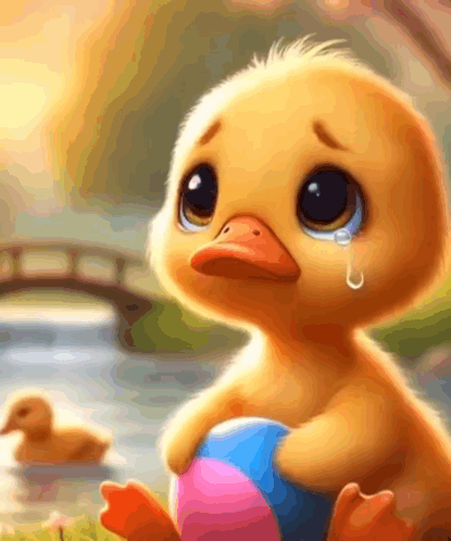 A Cartoon Duck Is Crying While Holding A Ball GIF