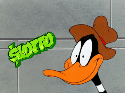 A Cartoon Duck Is Holding A Piece Of Paper With The Word Sloto Written On It GIF