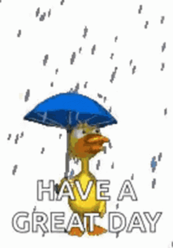 A Cartoon Duck Is Holding An Umbrella In The Rain And Says `` Have A Great Day '' . GIF