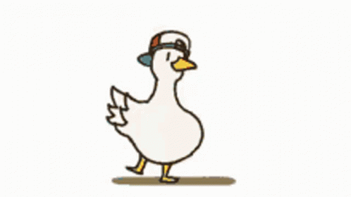 A Cartoon Duck Wearing A Hat Is Walking On A White Background . GIF