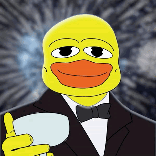 A Cartoon Duck Wearing A Tuxedo And Bow Tie Is Holding A Glass GIF