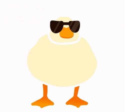 a cartoon duck wearing sunglasses and a bib around its neck