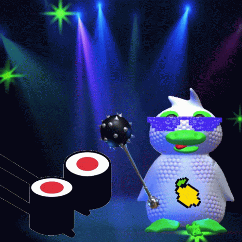 A Cartoon Duck Wearing Sunglasses And Holding A Club GIF