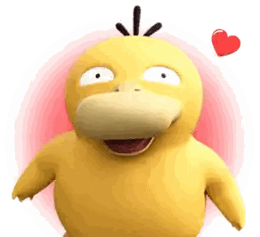 a cartoon duck with a red heart in the background