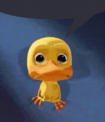 A Cartoon Duck With Big Eyes Is Sitting On A Blue Surface GIF