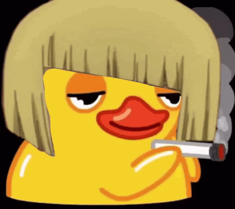 A Cartoon Duck With Blonde Hair Is Smoking A Cigarette . GIF