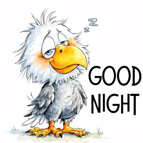 A Cartoon Eagle Sleeping With The Words Good Night Behind It GIF