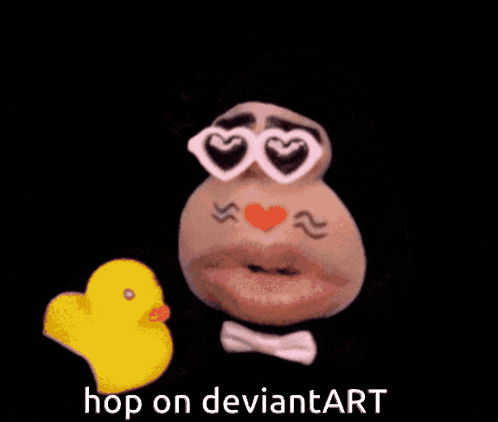 A Cartoon Ear With A Yellow Rubber Duck In It And The Words Hop On Deviantart Above It GIF