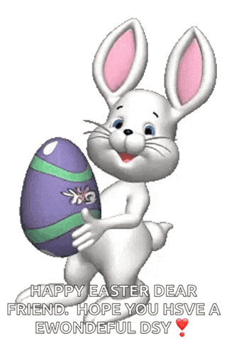A Cartoon Easter Bunny Is Holding An Easter Egg GIF