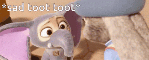 A Cartoon Elephant And A Cat Are Looking At Each Other With The Words Sad Toot Toot Written Above Them GIF