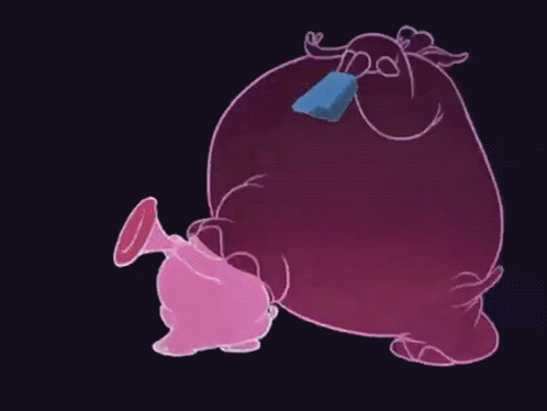 A Cartoon Elephant Is Playing A Pink Trumpet In A Dark Room GIF