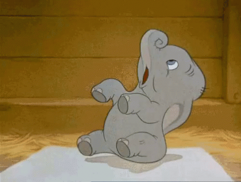 A Cartoon Elephant Is Sitting On Its Back With Its Trunk Up . GIF