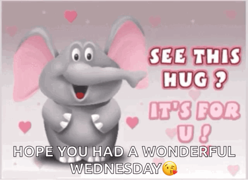 A Cartoon Elephant Says " See This Hug ? It 'S For U ! " GIF