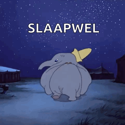A Cartoon Elephant With A Rocket On Its Back And The Words Slaapwel Above It GIF