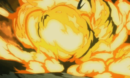 A Cartoon Explosion With A Lot Of Flames And Smoke Coming Out Of It GIF