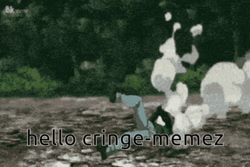 A Cartoon Explosion With The Words Hello Cringe-Memez Written On It GIF