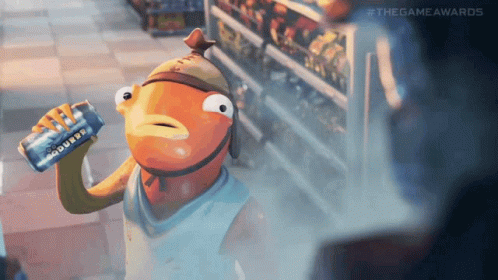 A Cartoon Fish Is Drinking A Soda From A Can . GIF