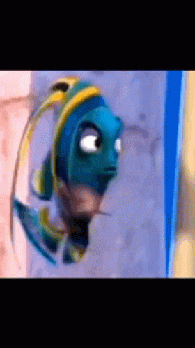 A Cartoon Fish Is Looking Out Of A Window And Making A Face . GIF