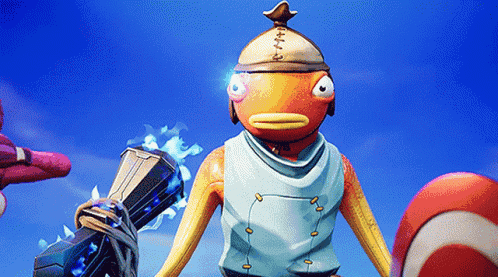 A Cartoon Fish With A Helmet On Holds A Sword GIF