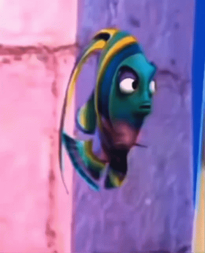 A Cartoon Fish With A Yellow Tail Is Looking At The Camera . GIF