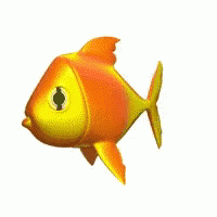 A Cartoon Fish With A Yellow Tail Is Swimming In The Water On A White Background . GIF