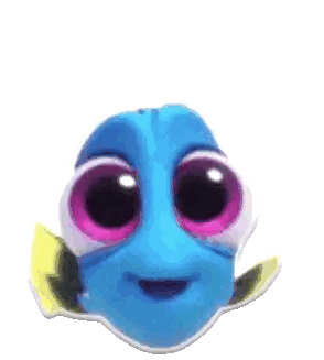 a cartoon fish with big pink eyes is smiling on a white background .