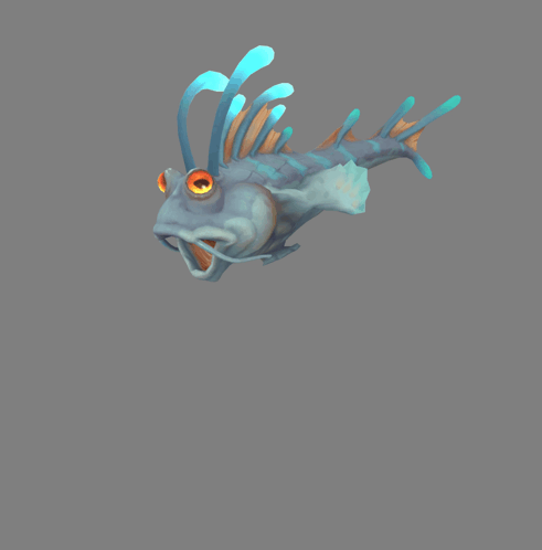 A Cartoon Fish With Orange Eyes And Blue Tails GIF