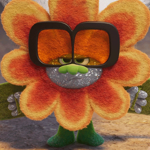 A Cartoon Flower Wearing Glasses And A Green Nose GIF