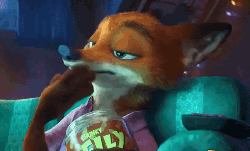 A Cartoon Fox Holding A Jar Of Chunky Fly GIF