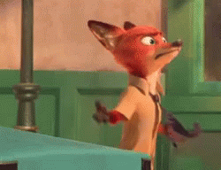 A Cartoon Fox In A Suit And Tie Is Standing In A Room . GIF