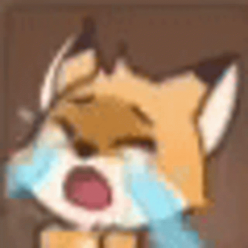 A Cartoon Fox Is Crying With Its Eyes Closed And A Blue Scarf Around Its Neck . GIF