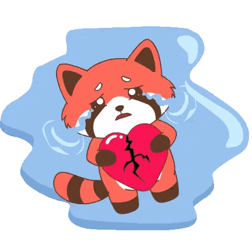 a cartoon fox is holding a broken heart and crying