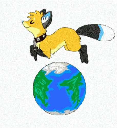 A Cartoon Fox Is Jumping Over A Blue Globe GIF