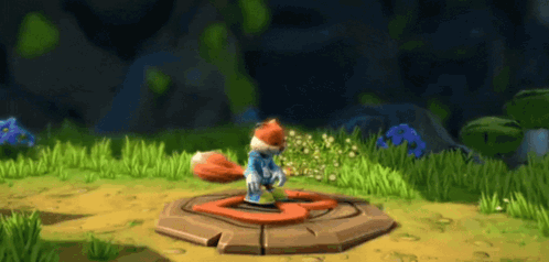 A Cartoon Fox Is Standing On A Rock In A Grassy Field GIF