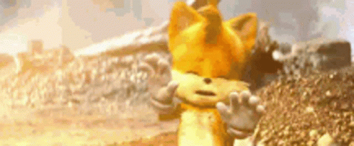 a cartoon fox is standing on top of a pile of dirt in the desert .