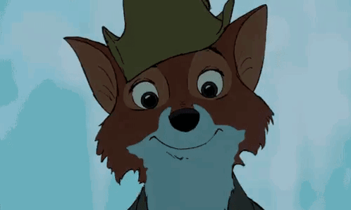 A Cartoon Fox Wearing A Green Hat Is Smiling GIF