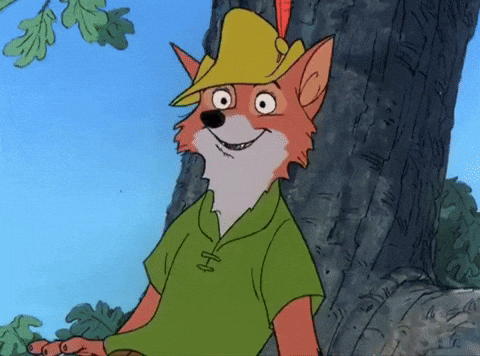 A Cartoon Fox Wearing A Green Shirt And A Yellow Hat Is Smiling GIF