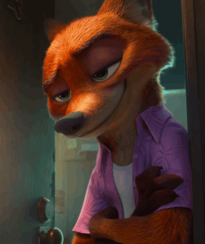 A Cartoon Fox Wearing A Purple Shirt GIF