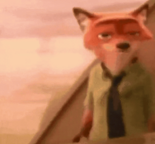A Cartoon Fox Wearing A Shirt And Tie Is Standing In Front Of A Building . GIF