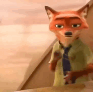 A Cartoon Fox Wearing A Tie And A Shirt Is Standing On A Table . GIF
