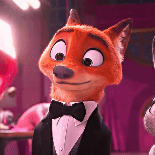 A Cartoon Fox Wearing A Tuxedo With A Bow Tie GIF