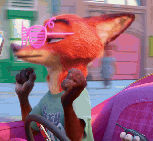 A Cartoon Fox Wearing Sunglasses And A Shirt That Says Fancy GIF