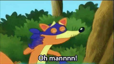 Cartoon Fox With Mask Says Oh Mannn GIF