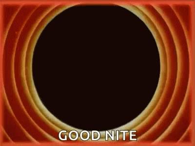 A Cartoon Frame With A Black Circle In The Middle And The Words `` Good Night '' Written On It . GIF