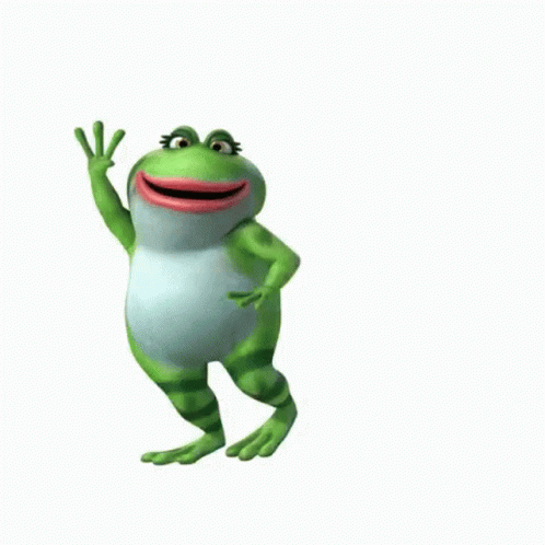 A Cartoon Frog Is Dancing And Waving At The Camera . GIF