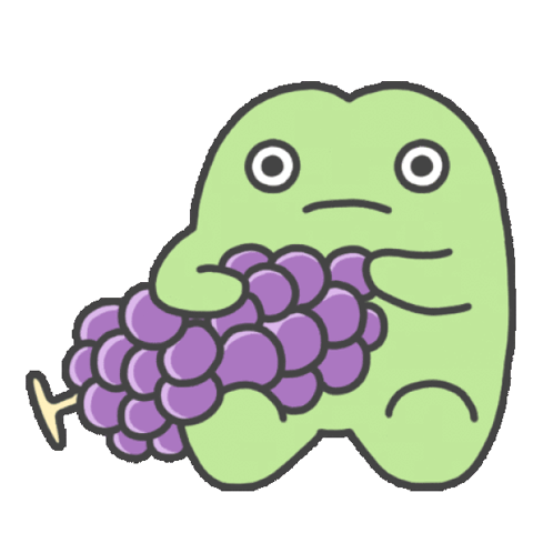 A Cartoon Frog Is Eating A Bunch Of Grapes GIF